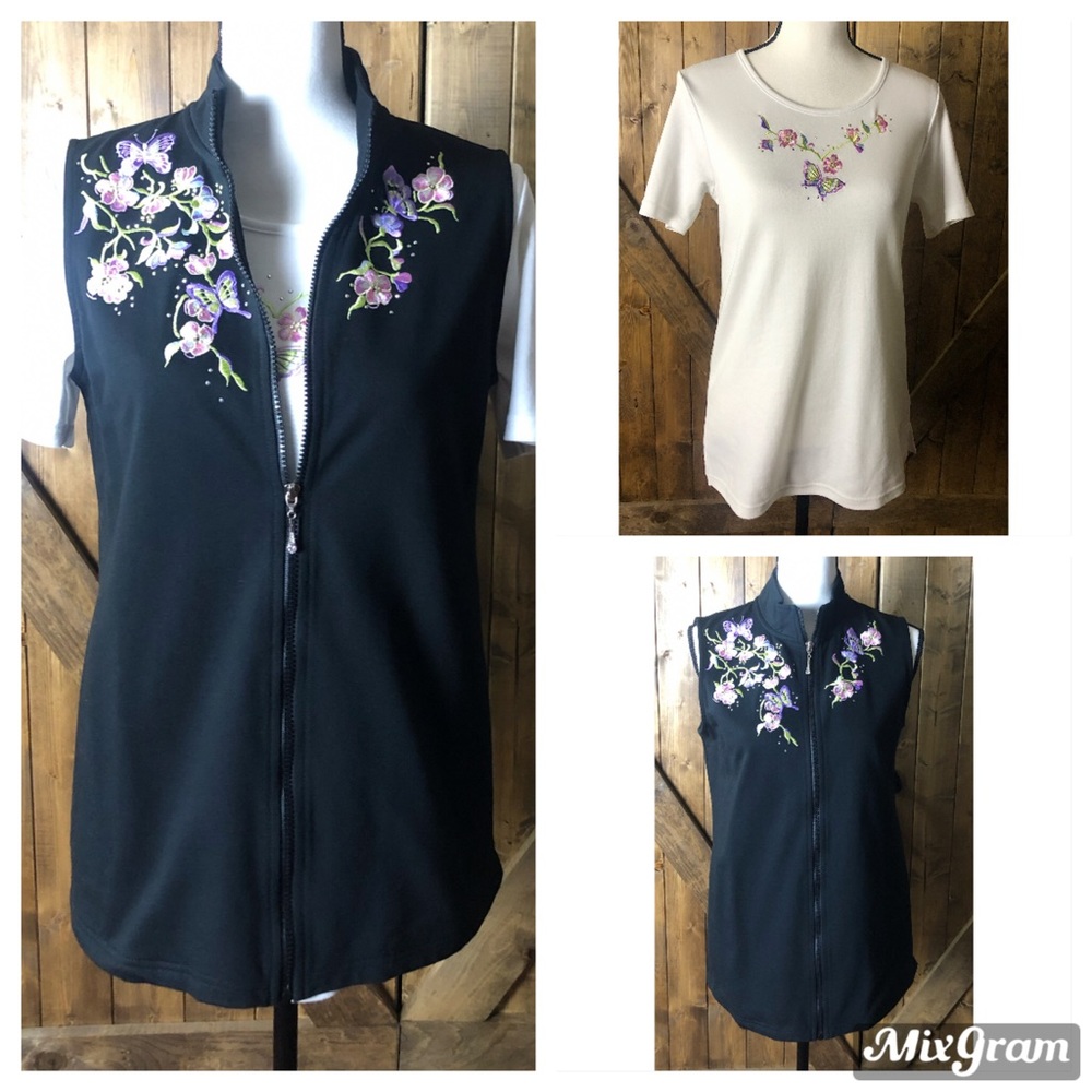 Quaker Factory Embroidered Vest and Tee Size XS